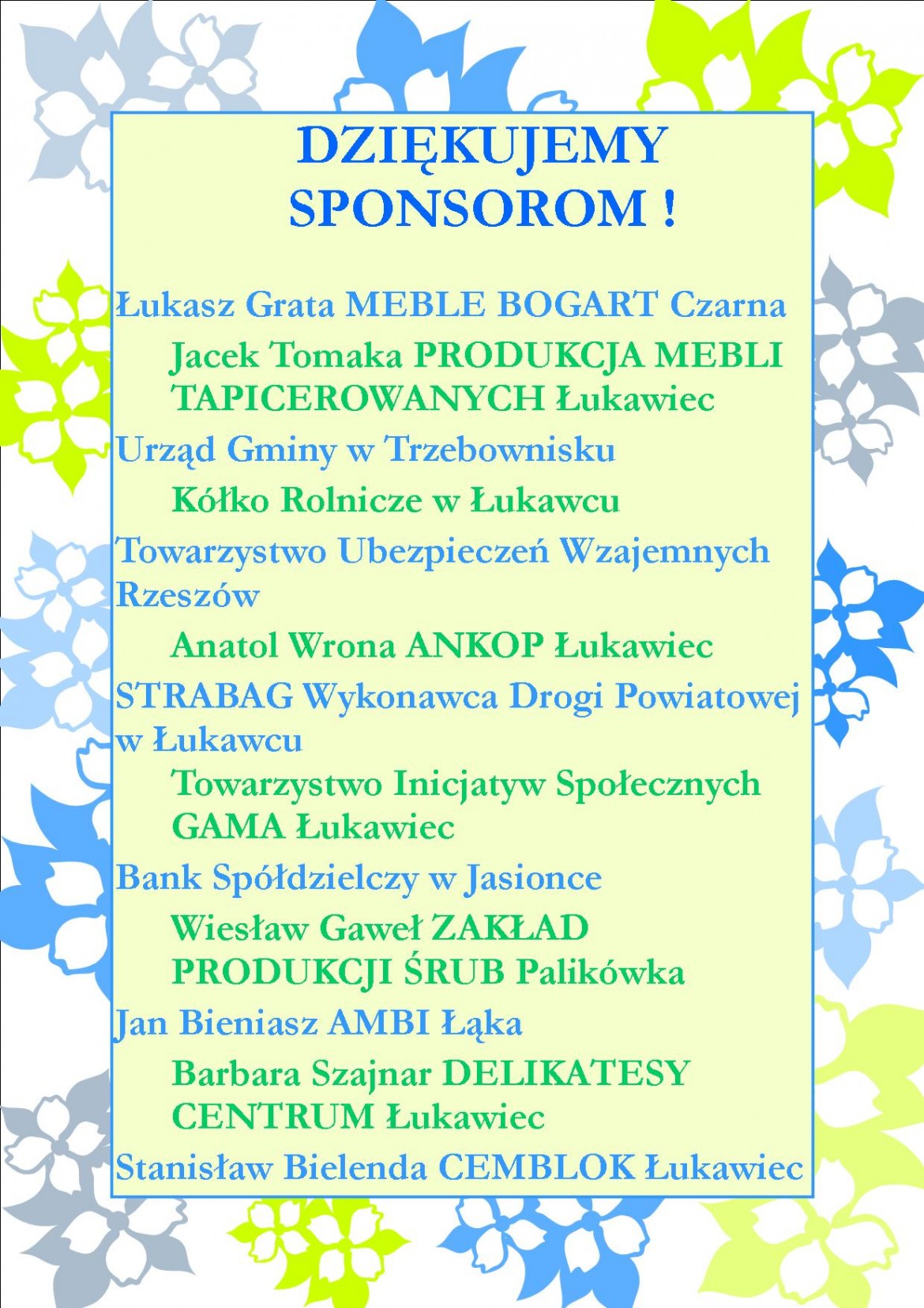 Podziękowania Sponsoromo